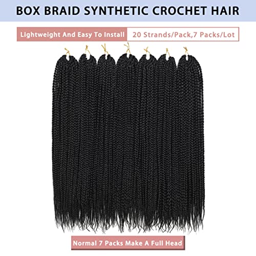 Box Braid Crochet Hair 7 Packs 20 Strands/Pack Crochet Box Braids Pre Looped Ombre Crochet Hair for Women (14 inch, 1B)