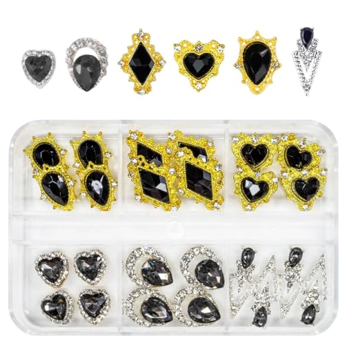 qiipii 24pcs Pink Luxury Nail Charms +2000pcs Rhinestones 3D Big Nail Gems K9 Glass Nail Crystals Diamonds Jewelry Stones Alloy Nail Art Studs Decor Supplies Heart Charms for Arylic Nails DIY Crafts