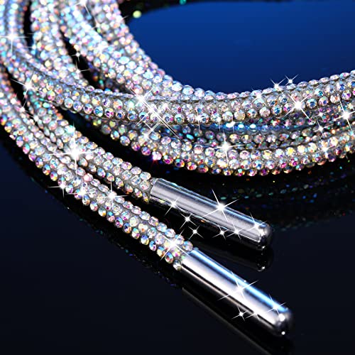 Juinte 4 Piece Rhinestone Shoe Laces Crystal Glitter Rope Bling Hoodie String Rhinestone Glitter Rope for Sneakers Sweatpants (AB Color)