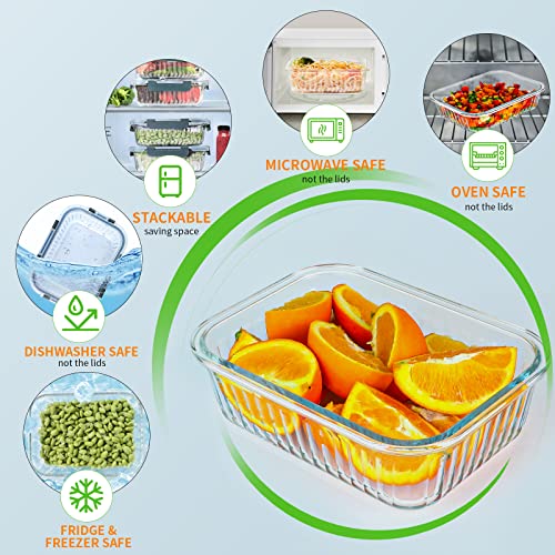 KOMUEE 5 Packs 36 oz Glass Food Storage Containers, Glass Meal Prep Containers with Lids, Airtight Glass Lunch Bento Boxes, Microwave, Freezer and Dishwasher Friendly