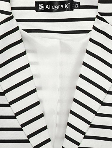 Allegra K Women's Notched Lapel Pocket Button Closure Striped Blazer Small White Brown