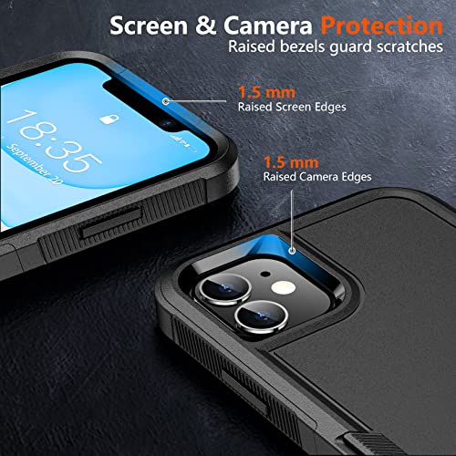 SPIDERCASE Shockproof for iPhone 11 Case,[10 FT Military Grade Drop Protection],with 2 pcs[Tempered Glass Screen Protector+Camera Lens Protector] Heavy Duty Full-Body Protective Phone Case, Black