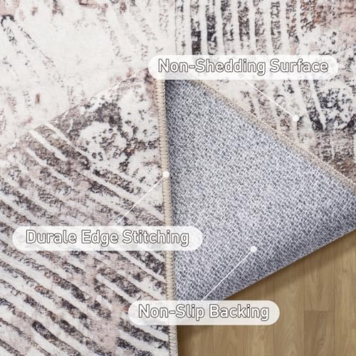 Modern Abstract Area Rug 9x12 Large Soft Machine Washable Rug Non-Slip Living Room Rug Stain Resistance Low Pile Accent Indoor Floor Carpet for Bedroom Dining Room Office Nursery (BeigePink, 9'x12')