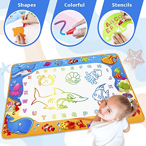 Water Doodle Mat - Kids Painting Writing Color Doodle Drawing Mat Toy Bring Magic Pens Educational Toys for Age 2 3 4 5 6 7 Year Old Girls Boys Age Toddler Gift