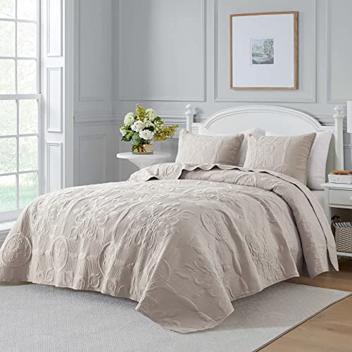B2EVER Grey King Size Quilt Bedding Set with Pillow Sham, Ultra Soft Bedspread Coverlet, Lightweight Quilted Blanket Thin Comforter Bed Cover for All Season, 3 Piece, 104x90 inches