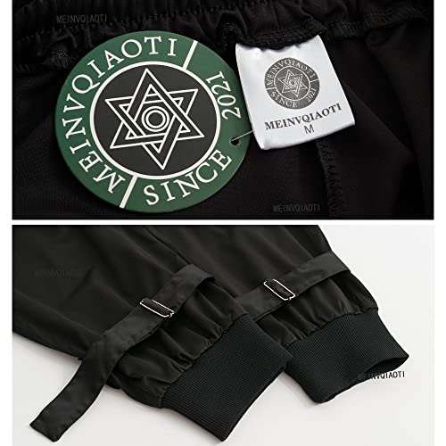 MEINVQIAOTI Black Cargo Pants Women Loose Chained Pants Multi-Pocket Multi-Zip Punk Goth Pants(Black,XS)