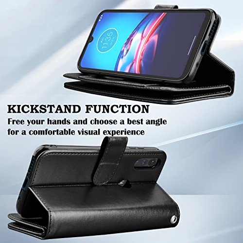 Moto E Case 2020, for Motorola E 2020 Wallet Case, Takfox PU Leather w Credit Card Holder Flip Cover [9 Card Slots] [Magnetic Closure] [Kickstand] Folio Detachable Hard Case & Strap-Black