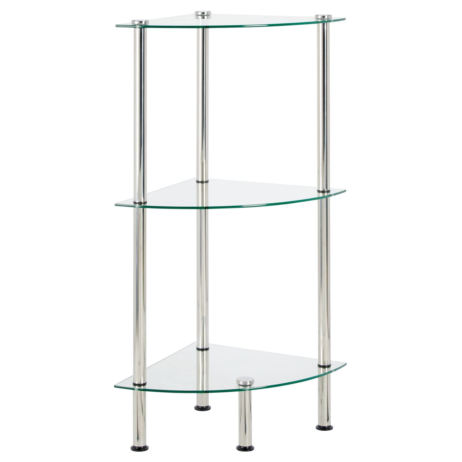 mDesign Modern Glass Corner 3-Tier Storage Organizer Tower Cabinet with Open Shelves - Household Furniture for Bathroom, Office, Bedroom, Living Room - Holds Books, Plants, Candles - Chrome/Clear