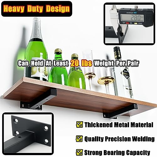 Alise Floating Shelf Brackets,Black T Bracket for Shelves Heavy Duty Hidden Brackets for Wooden Board Hanging Supports Blind Shelf Wall Mount 6 Inch,JT150B-4P,Pack of 4