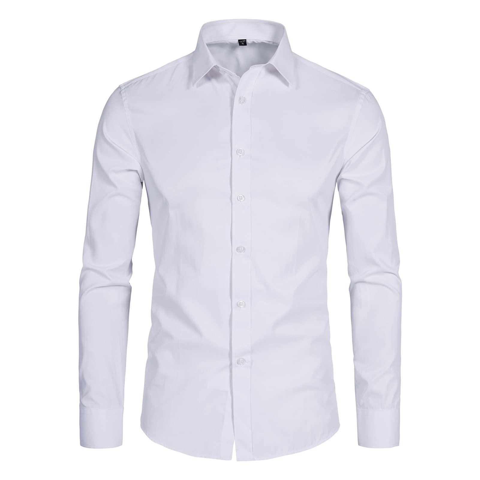 DELCARINO Men's Long Sleeve Button Up Shirts Solid Slim Fit Casual Business Formal Dress Shirt White X-Small