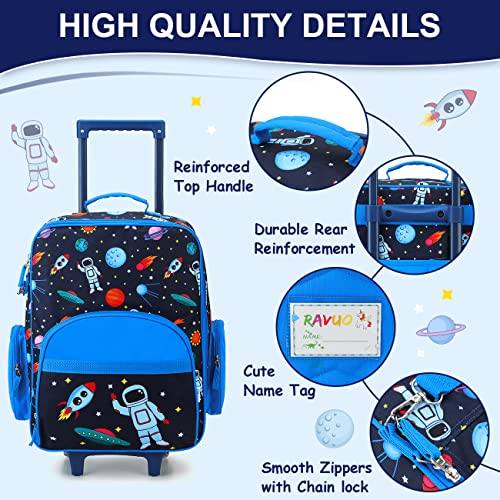 RAVUO Kids Suitcases for Boys, Cute Boys Rolling Travel Luggage for Toddler Children with Wheels Astronaut Space