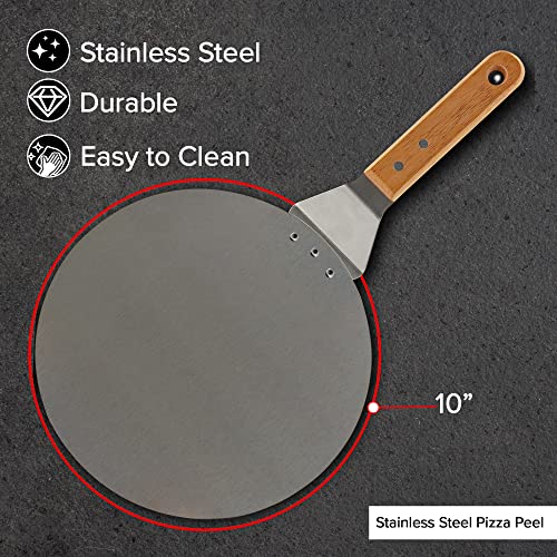 Nuwave 2pc Pizza Kit, 10” Stainless Steel Pizza Peel, Stainless Steel Pizza Cutter/Server Combo, Great for Thin and Thick Pizza, baking homemade pizza bread