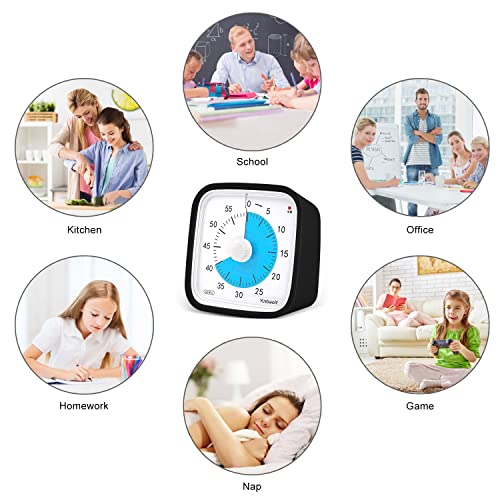 Yunbaoit Upgraded Black Visual Timer with Protective Case, Silent 60 Minute Countdown Timer for Kids and Adults with Low Power Reminder VT01(Black Blue)