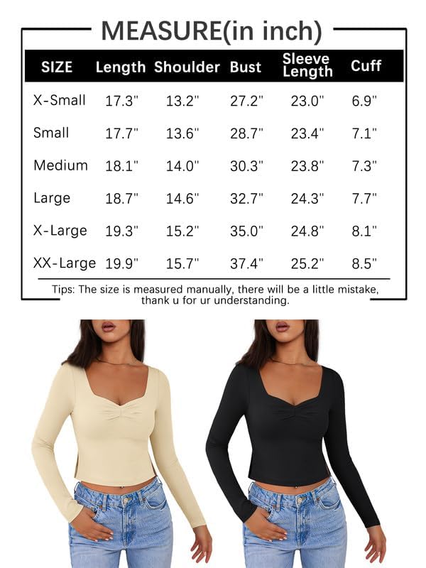 Women's Long Sleeve Black Crop Top Sexy Pleated Bustier Sweetheart Neck Casual Solid Slim Fitted Tight Tee Shirt Black Medium