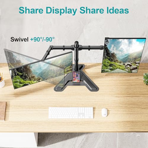 MOUNT PRO Dual Monitor Stand, Free-Standing Full Motion Monitor Desk Mount Fits 2 Screens up to 27 inches,17.6lbs with Height Adjustable, Swivel, Tilt, Rotation, VESA 75x75 100x100, Black