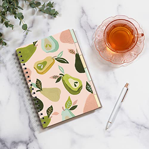 Studio Oh! Edith Notebook, 6.8" x 9.3" Hardcover Cute Daily Journal for Work, School, Spiral Binding, Tabs, 6 Color Coded Sections, 192 Pages, Lined, Dotted, Graph, 100 GSM Paper Weight, Au Pears