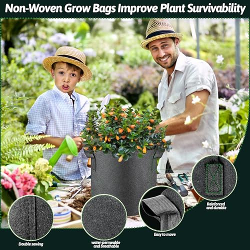 lucdnc 5 Pcs Grow Bags Plant Grow Bags Multi-Purpose Nonwoven Fabric Pots with Durable Handles,Outdoor Garden Plant Pots for Vegetables Fruits Flowers Herb Succulent Bonsai Plants