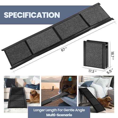 Zooba Dog Ramp for Car, 63" long & 17.3" wide Foldable Dog Ramp for SUV, Car, and Truck - 200 lbs Capacity, Anti-Slip Felt Surface, Pet Ramp with Dog Lift Harness for Large Dogs - Durable and Portable