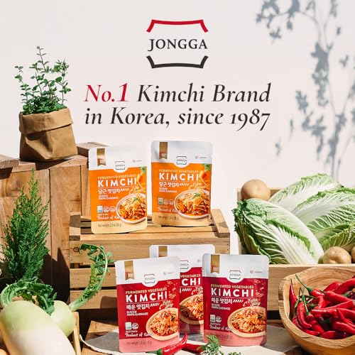 JONGGA Spicy Napa Cabbage Kimchi – (Pack of 8) Shelf-Stable Korean Fermented Kimchi, Authentic Spicy Pickled Cabbage, Probiotic-Rich, Perfect for Ramen, Rice & Stir-Fries (Extra Spicy)