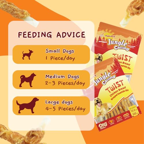 Jungle Calling Dog Treats, Chicken Wrapped Rawhide Sticks for Dogs, Delicious and Nutritious Training Reward Treats and Dog Chews Snacks, 6 oz