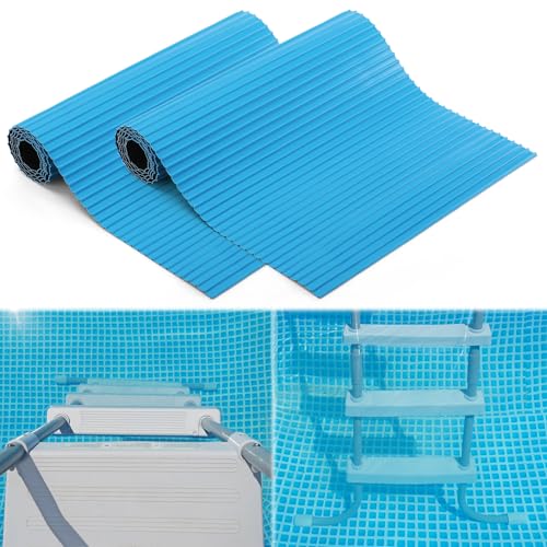 2 Rolls Swimming Pool Ladder Mat, Pool Ladder Pad Step with Non Slip Stripe Protective Pool Liner Pad for Above or Inground Pool(9 x 24 Inch)