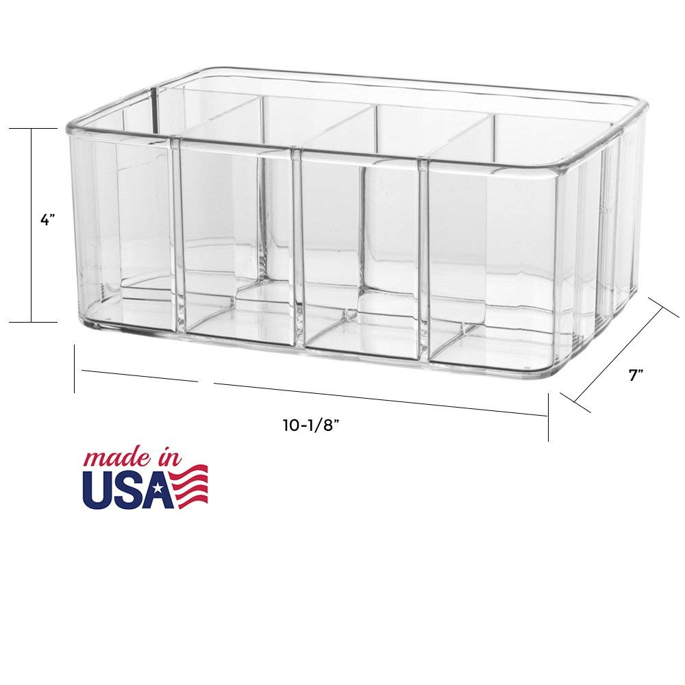 STORi 5-Compartment Clear Plastic Organizer | Rectangular Divided Makeup and Vanity Storage Bin and Office Desk Caddy | Scalloped Wall Design | Made in USA