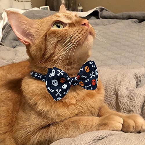 Halloween Cat Collar with Bell, 2 Pack Holiday Jack-O-Lantern and Candycorn Collar for Kitty Kitten Male Female Cats (Jack-O-Lantern/Skeleton Dance)