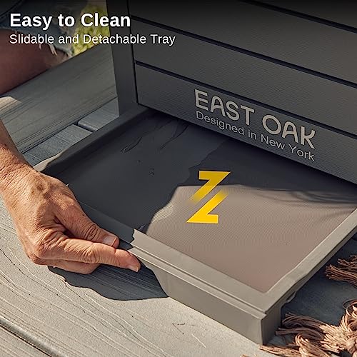EAST OAK 38 Gallon Outdoor Trash Can, Waterproof Resin Garbage Can with Tiered Lid and Drip Tray, Outside Trash Bin for Patio, Kitchen, Backyard, Deck, Gray
