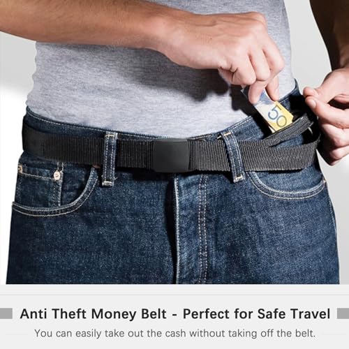 Travel Security Money Belt with Hidden Money Pocket - Cashsafe Anti-Theft Wallet Unisex Nickel free Nylon Belt by JASGOOD A-black