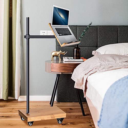 Wishacc Book Stand for Reading, Rolling Lectern Stand with Wheels, Bamboo and Metal Build, Height Adjustable, 180 Degrees Swing (11 x 8.1 Inches)