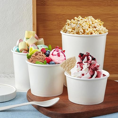 50pack 12oz Paper Soup Containers with Lids, Disposable Kraft Paper Food Cups, Ice Cream Cups, Food Storage with Lids, Microwavable and Freezer Safe, Suitable for Christmas Thanksgiving(White)