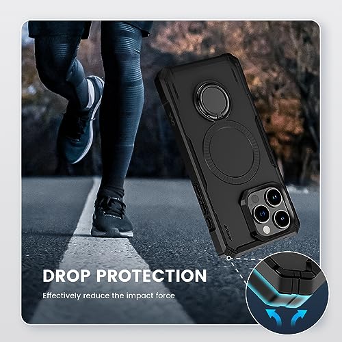 NULETO for iPhone 15 Pro Max Case with Rotatable Ring Holder Compatible with Magnetic Charging, Protective Magnetic Phone Case for iPhone 15 Pro Max 6.7 with Ring Stand Kickstand and Magnet, Black