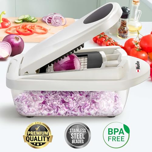 Mueller Pro-Series 10-in-1, 8 Blade Vegetable Chopper, Onion Mincer, Cutter, Dicer, Egg Slicer with Container, French Fry Cutter Potatoe Slicer, Home Essentials & Kitchen Gadgets, Salad Chopper