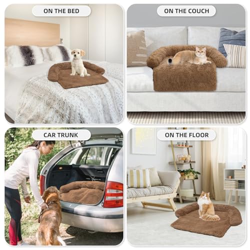 Calming Dog Bed Fluffy Plush Dog Mat for Furniture Protector with Removable Washable Cover for Large Medium Small Dogs and Cats (XS(31“x27.5”x5), Camel)