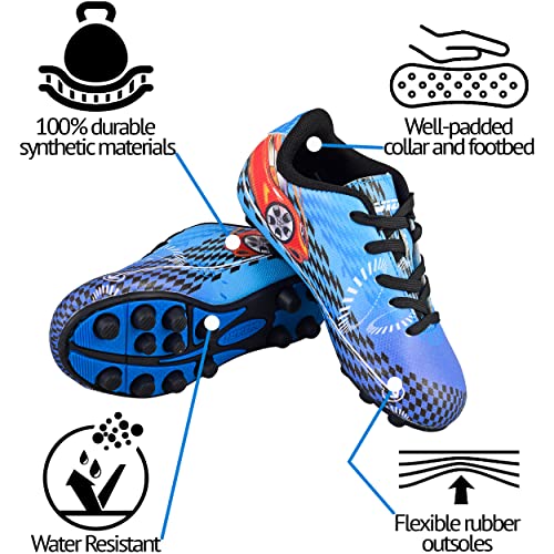 Vizari Racer Soccer Shoes for Toddlers & Little Kids | Unique Graphic Design with Sturdy Synthetic Leather Upper | Molded Rubber Outsole for Comfort & Traction - Blue/Red