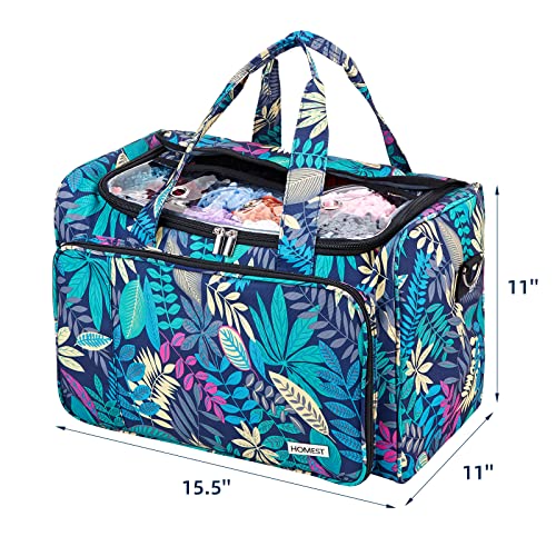 HOMEST XL Yarn Storage Bag, Large Organizer for Crochet Hooks, Needles, Woolen Skeins and Accessories, Knitting Tote with Removable Inner Dividers, Floral