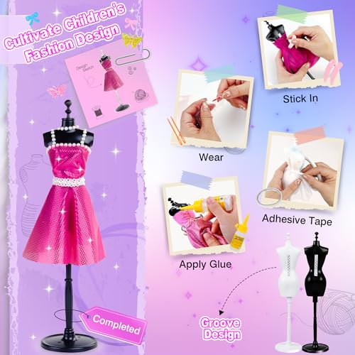 MINIFUN 800+Pcs Fashion Designer Kit for Girls, Sewing Kit with 4 Mannequins, DIY Arts and Crafts Kit for Kids, Doll Clothes Making Kit, Girl Toys for Age 6 7 8 9 10 11 12 Year Old Gifts