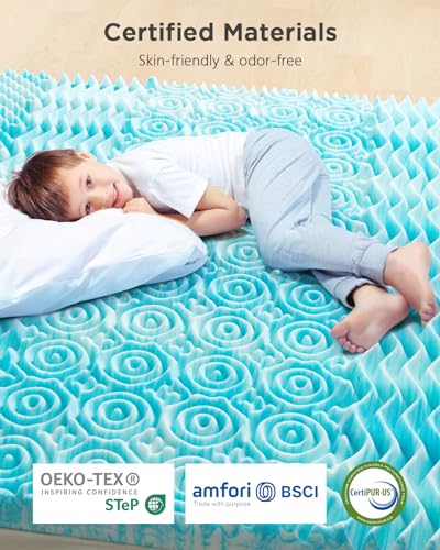 PERLECARE 2-Inch 7-Zone Twin Memory Foam Mattress Topper, Cooling Gel Mattress Topper with Airflow Channels, CertiPUR-US Certified Cooling Mattress Topper for Body Pressure Relief