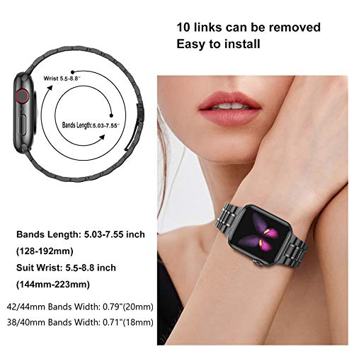 MioHHR Solid Stainless Steel Band Compatible with Apple Watch 38mm 40mm, Metal Strap for iWatch Series 6 5 4 3 2 1 SE Women and Men(Black,38/40 mm)