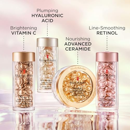 Elizabeth Arden Daily Ceramide Serum Capsules, Advanced Anti-Aging Serum Capsules for Minimizing Wrinkles, Fragrance-Free, Enhances Skin Hydration and Radiance, 30 Count, 0.47 fl oz