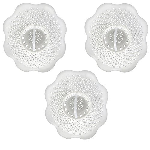 DANCO Tub Drain Protector Hair Catcher | Strainer | Bathtub Drain Snake, Snare and Auger | Hair Drain Clog Prevention | 3-Pack (10876), White