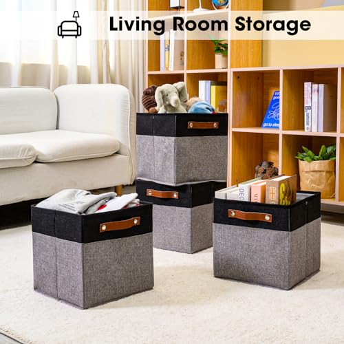 DUHEL Cube Storage Bins 4 Pack,11 Inch Collapsible Storage Bins,Fabric Storage Cubes Can be Usd Closet Organizers and Storage Box Shelf Basket. (Black&Grey-4pcs)