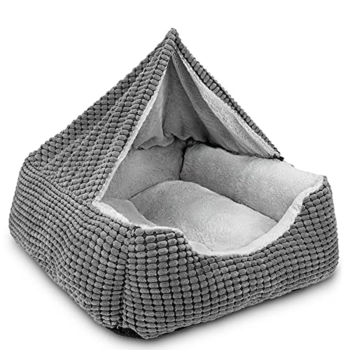 GASUR Dog Beds for Large Medium Small Dogs, Rectangle Cave Hooded Blanket Puppy Bed, Luxury Anti-Anxiety Orthopedic Cat Beds for Indoor Cats, Warmth and Machine Washable (20 inches, Grey)