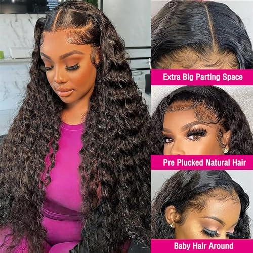 htsly Highlight Ombre Lace Front Wig Human Hair Pre Plucked 13x6 HD Honey Blonde Water Wave Lace Front Wigs for Black Women 4/27 Colored Wet Wavy Deep Curly Glueless Frontal Wigs Human Hair 32inch