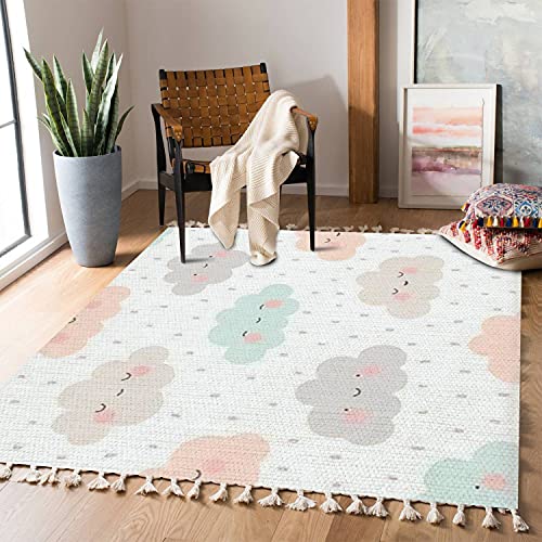 Boho Rug Cute Cartoon Face Cloud Seamless Pattern Background with Dot Area Rug Carpet Patio Rug Hallway Runner Rug Mat Pad Minimalist Home Decor for Living Room Bedroom Indoor Outdoor