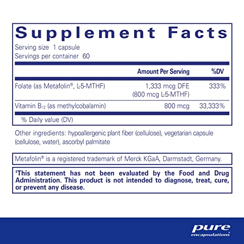 Pure Encapsulations B12 Folate - Energy Supplement to Support Nerves, Energy Metabolism & Cognitive Support* - with Vitamin B Folate as Metafolin - 60 Capsules