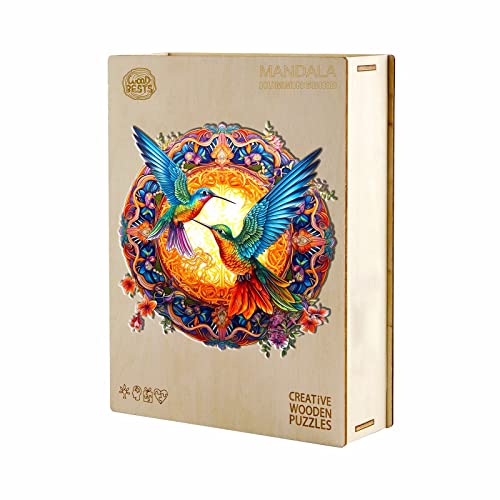 Woodemon Wooden Jigsaw Puzzles, Mandala Hummingbirds Wooden Puzzles for Adults and Kids, Unique Shape Animal Wooden Puzzle, Wood Puzzles Adults, Perfect Christmas Birthday Gift Game 100pcs-S-7.9*7.9in