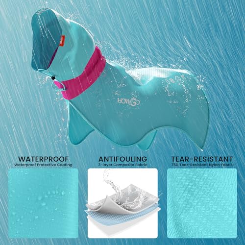 HOWGO Dog Raincoat Adjustable Pet Waterproof Windproof Jacket Dog Rain Jacket with Leash Hole for Small Medium and Large Dogs (Blue, XX-Small)