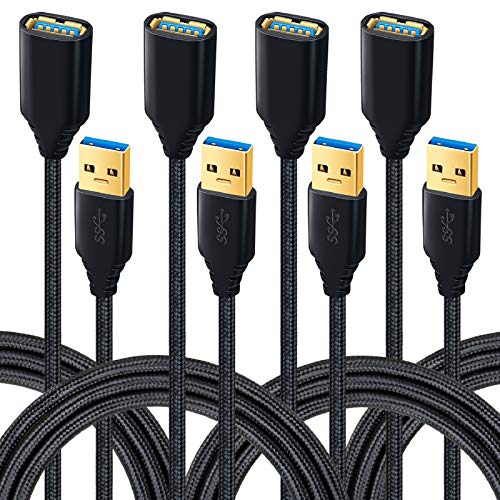 Besgoods USB 3.0 Extension Cable, 4Pack [6ft] USB A Male to Female Braided Extender Cord 5Gbps Fast Data Transfer for Hard Drive, Keyboard, Mouse, Webcam, USB Flash Drive, Printer - Black