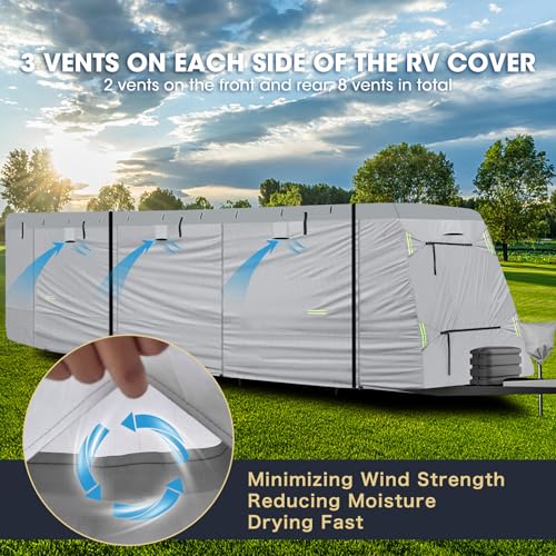 GOTRUTH Upgraded Travel Trailer Cover, Extra-Thick 800D Top Waterproof RV Cover Fits 26'1''- 28'6'', Windproof Camper Cover with Tongue Jack Cover, Tire Covers, Gutter Covers, Zippered Doors